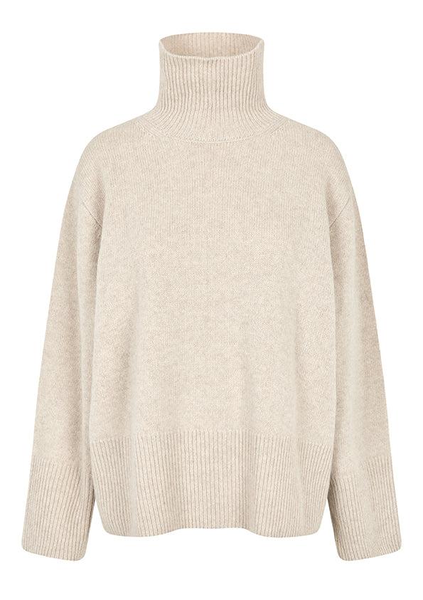 Alpha rullekrave uldstriktrøje - Pumice Stone